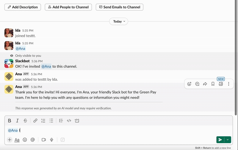 Example agent in Slack for a company